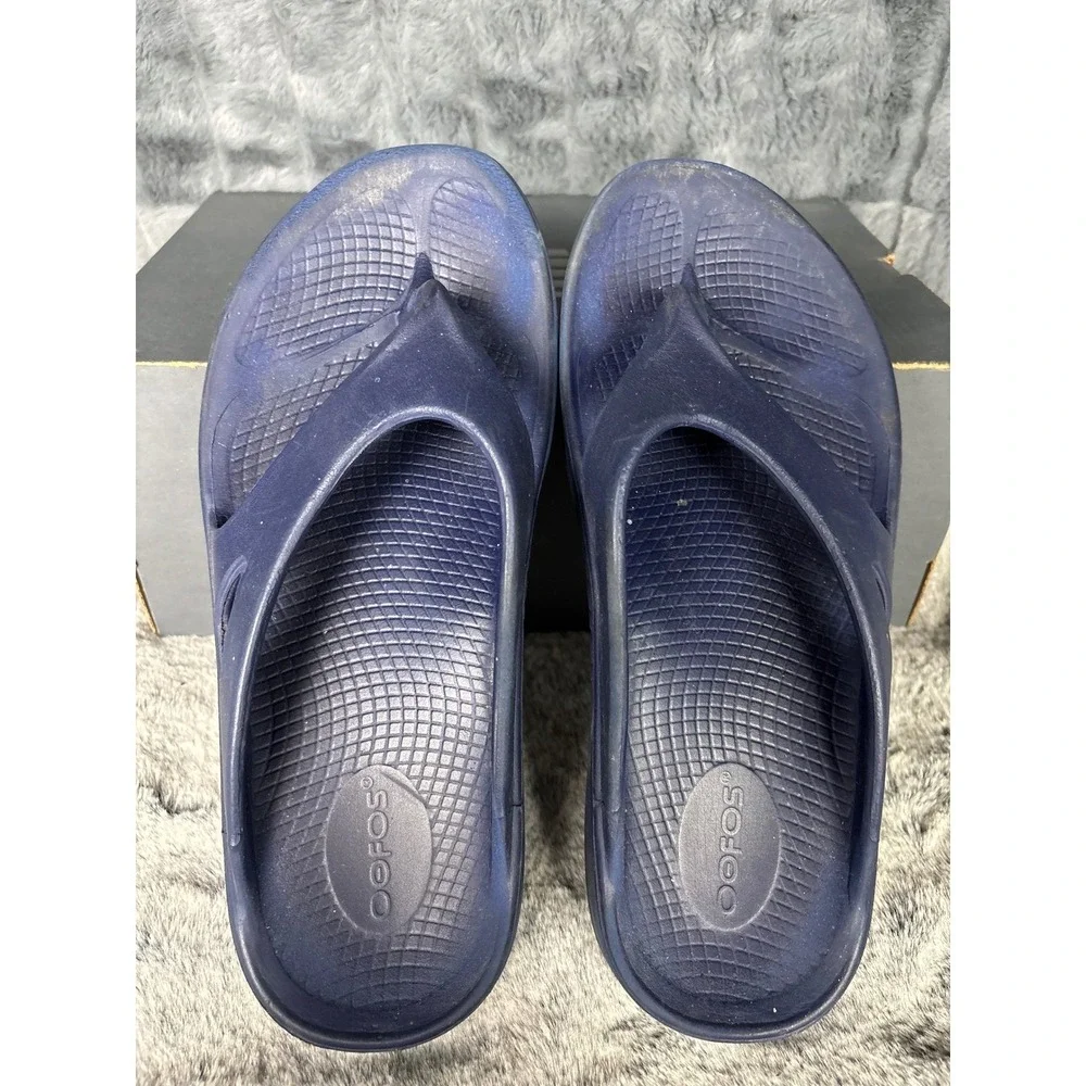 Oofos OOriginal Recovery Sandals Navy Blue Thong Flip Flops Mens 7 Womens 9
